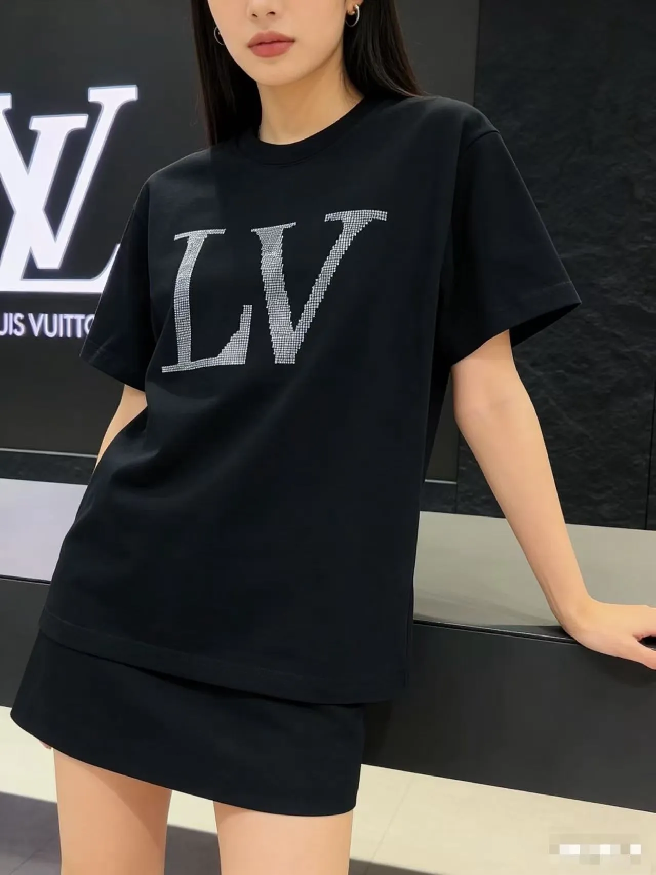 Louis Vuitton/Louis Vuitton 26ss hot diamond large letters logo short sleeves